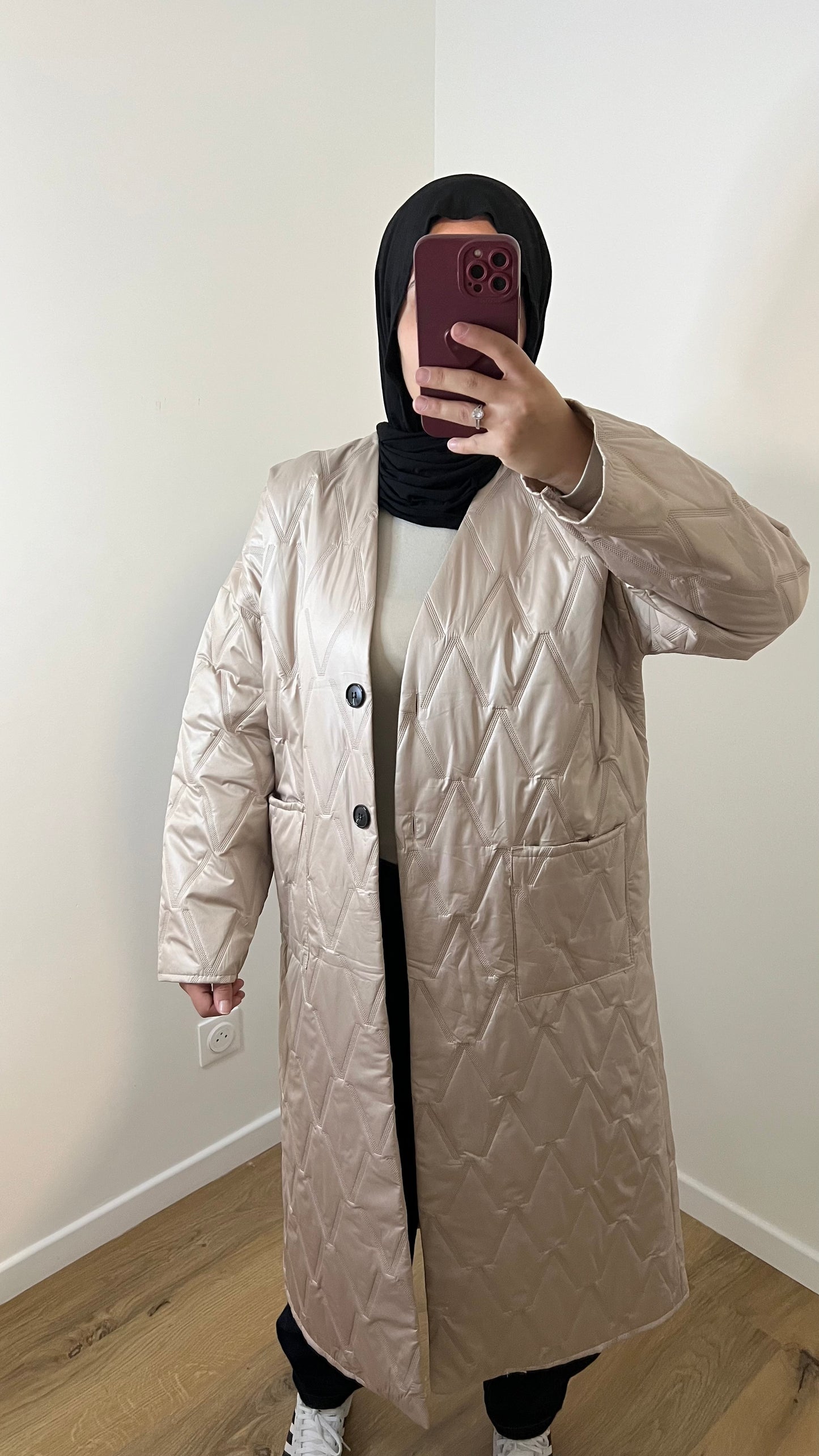 Veste matelassé longue | Beige