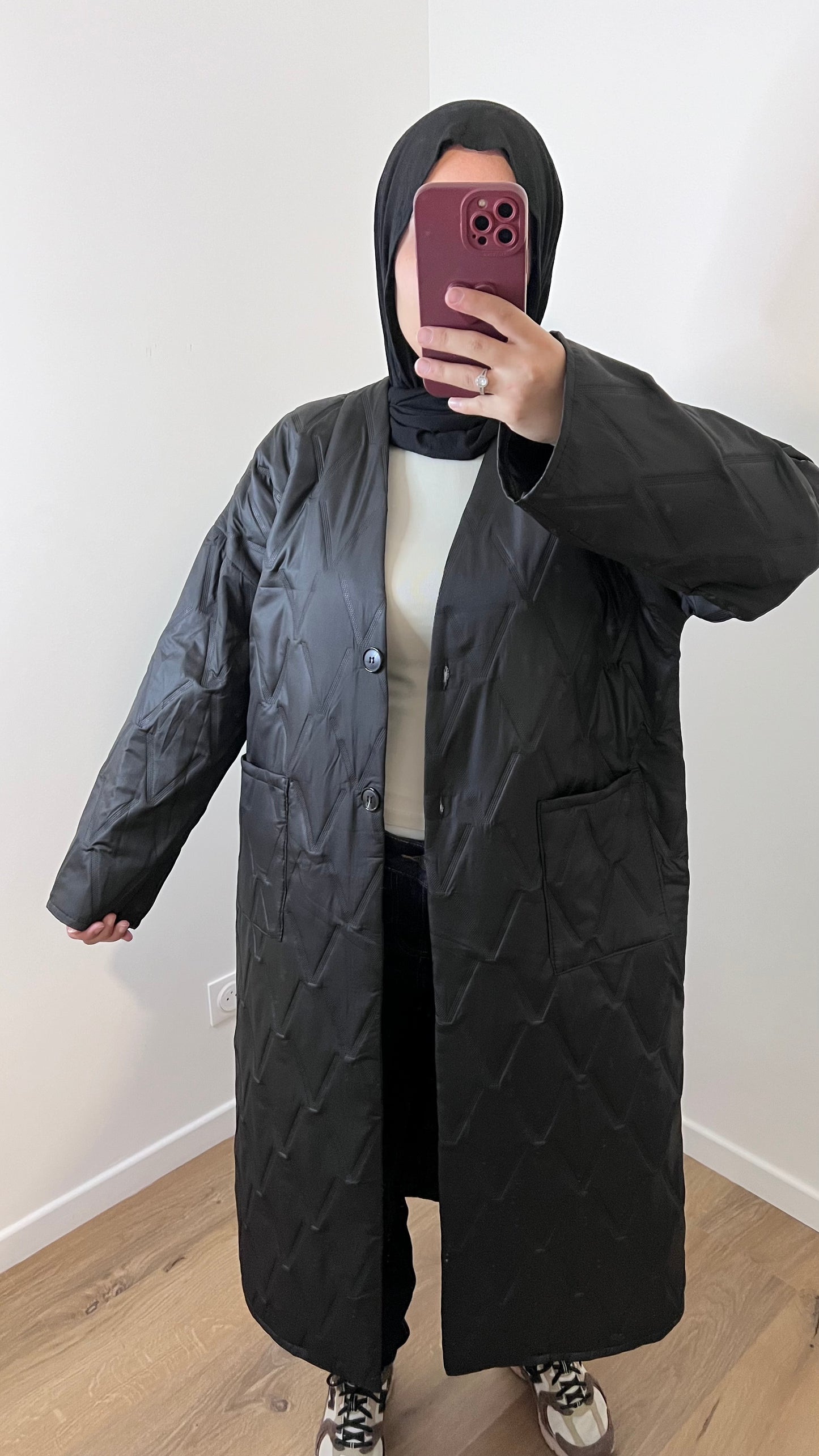 Veste matelassé longue | Noir