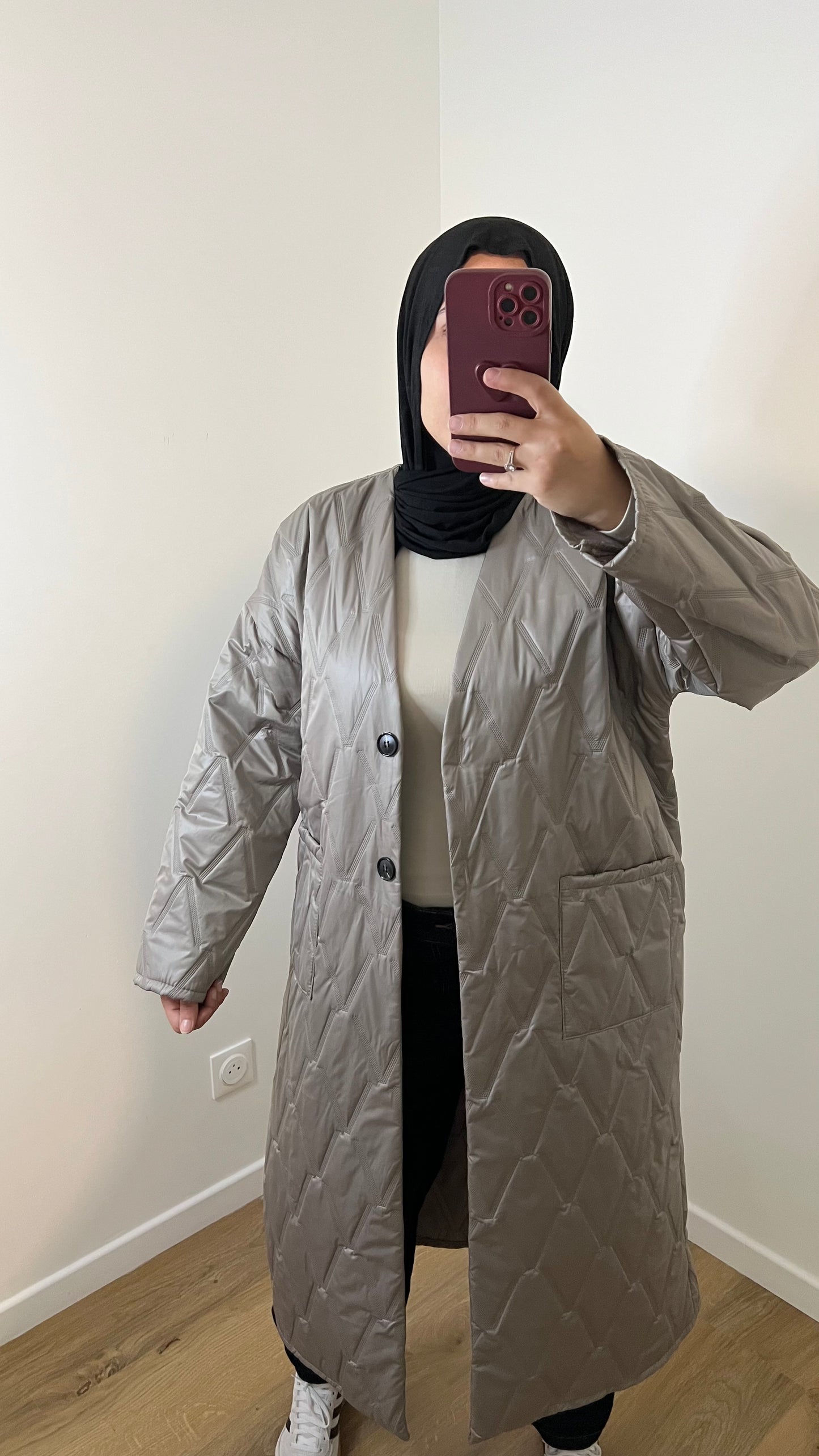 Veste matelassé longue | Gris
